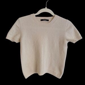 Quince size Small Cream 100% Cashmere Crewneck Sweater Top Short Sleeve Fitted